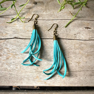 Mini Tassel Earrings - Turquoise, Western Short Leather