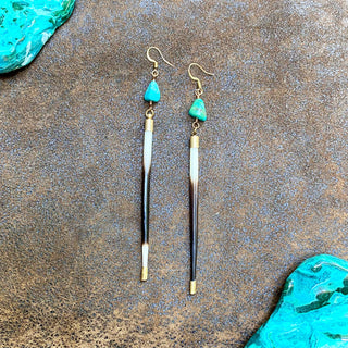 Porcupine Quill & Turquoise Earrings, Real Turquoise & Quill