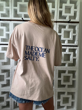 The Ocean Made Me Salty Oversized Tee-Khaki/Navy