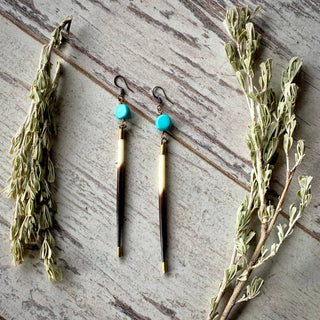 Porcupine Quill & Turquoise Earrings, Real Turquoise & Quill