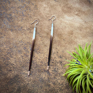 Porcupine Quill Earrings - Long, Black/Brown & Ivory, Silver