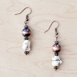 Western White Turquoise w/ Copper Bead Drop Earring