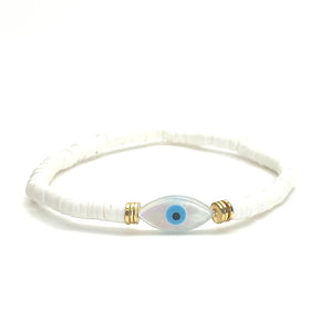 Mother of Pearl Evil Eye Heishi Bracelet