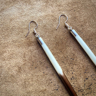 Porcupine Quill Earrings - Long, Black/Brown & Ivory, Silver