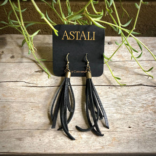Mini Tassel Earrings - Black, Western Short Leather Earrings