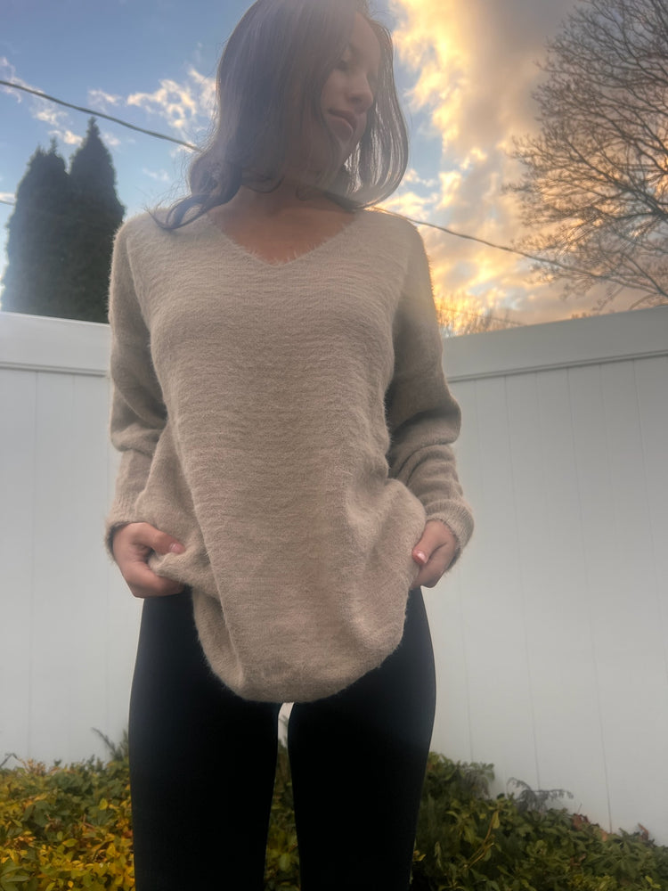 Mazzie V-Neck Fuzzy Sweater