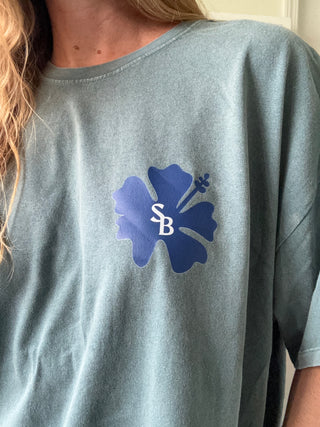 Hibiscus SB Oversized Tee-Green/Navy