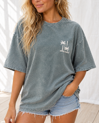 Aloha Salty Oversized Tee-Green/White