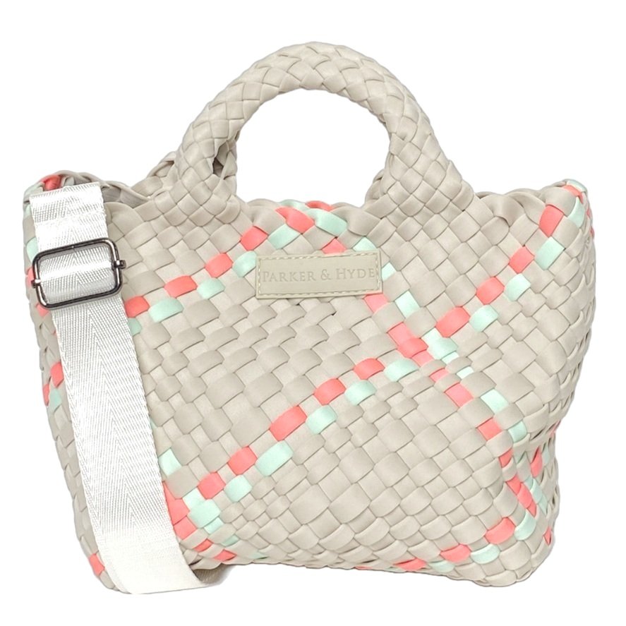 PARKER & HYDE Mini Woven tote bag-Bone/Sky Multi