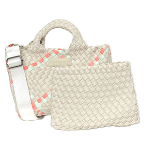 PARKER & HYDE Mini Woven tote bag-Bone/Sky Multi