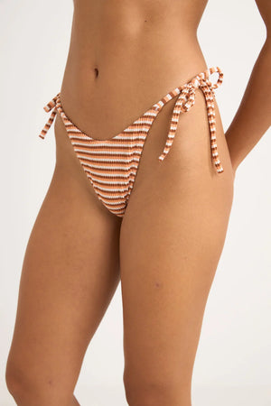 RHYTHM Isla Rib stripe tie side hi cut bikini bottom-Caramel