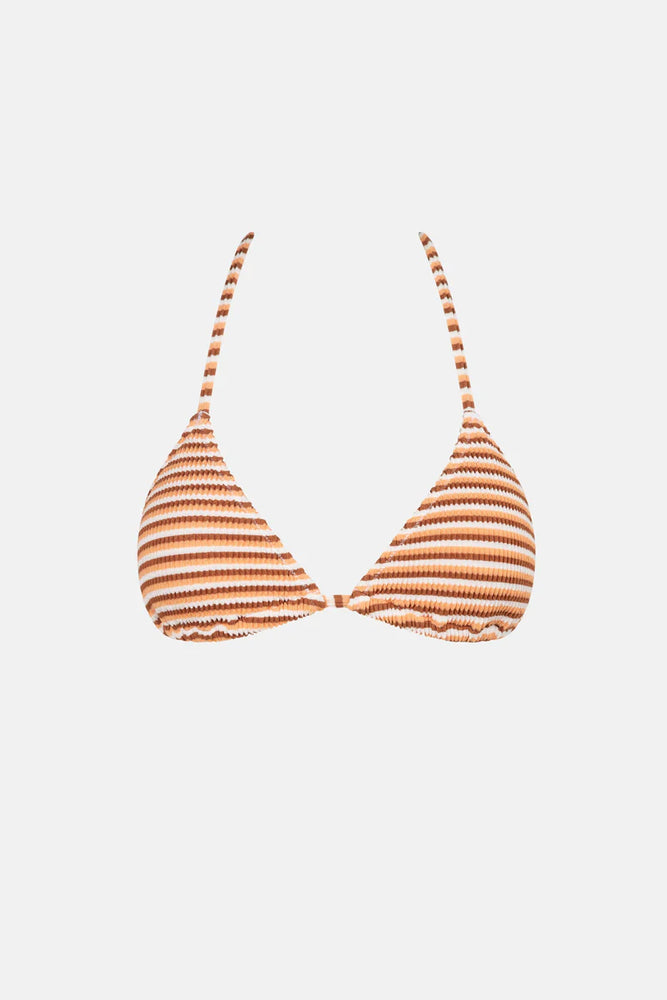 RHYTHM Isla Rib stripe slide tri bikini top-Caramel