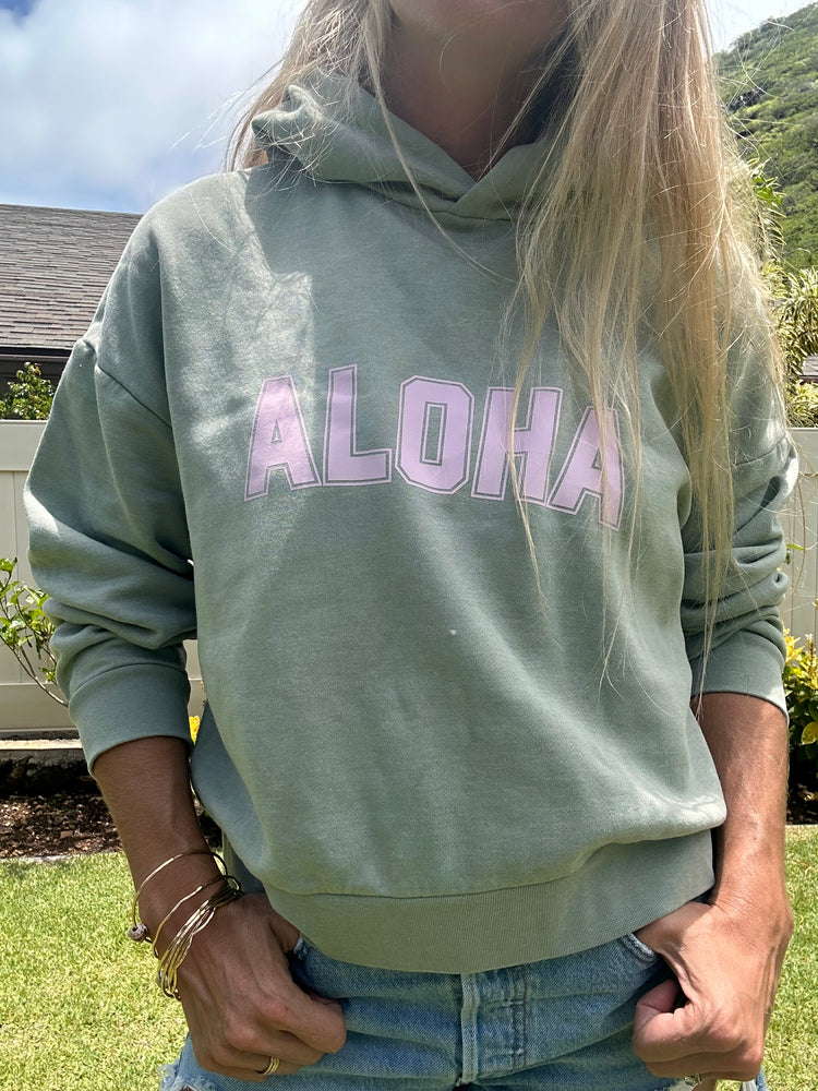 College of Aloha washed Sunday hoodie-Sage