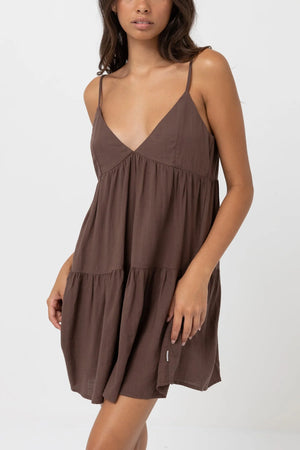 RHYTHM Classic Tiered mini dress-Chocolate