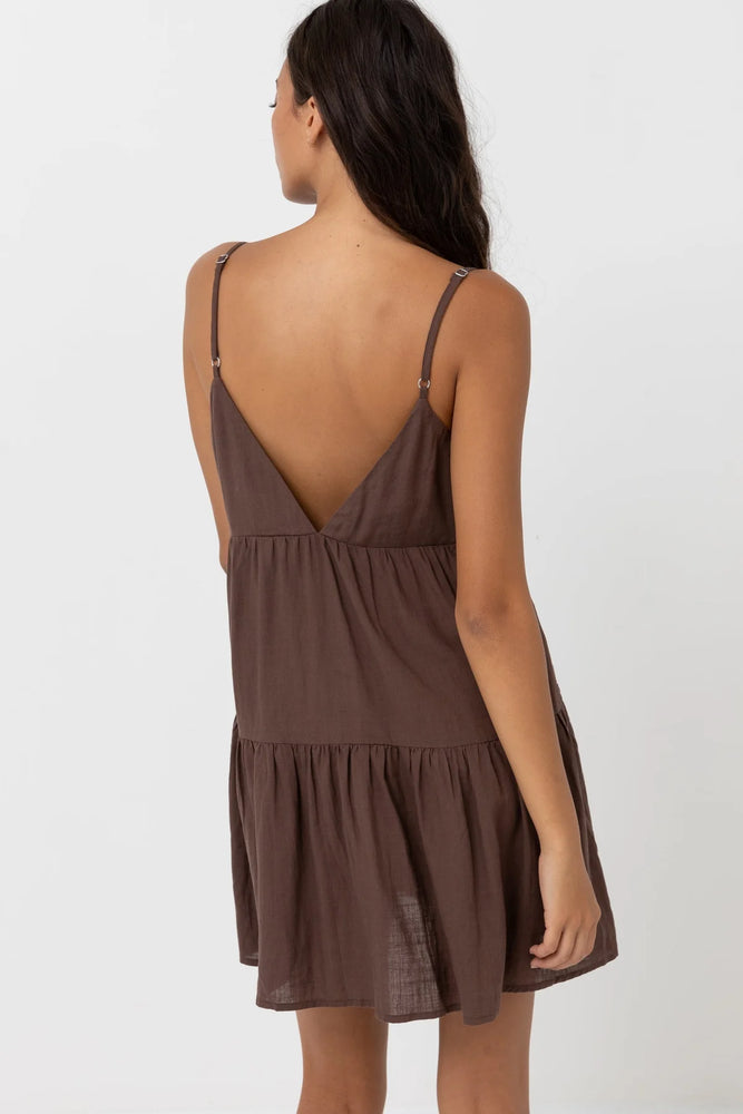 RHYTHM Classic Tiered mini dress-Chocolate