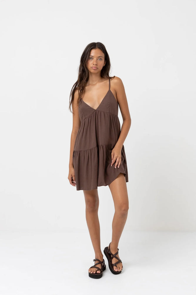 RHYTHM Classic Tiered mini dress-Chocolate