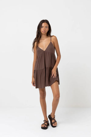 RHYTHM Classic Tiered mini dress-Chocolate