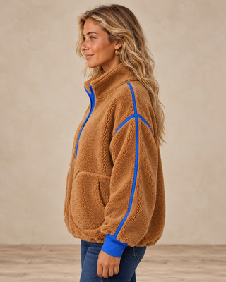 Zip & Chill Fleece Jacket - Camel/Blue
