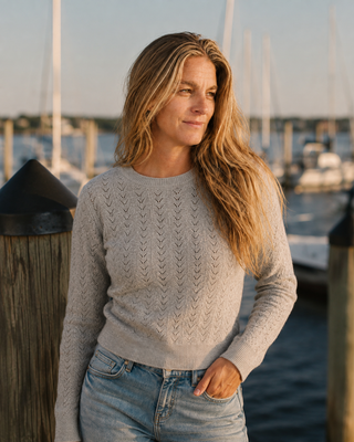 The Rose Island Crochet Sweater Top - Grey