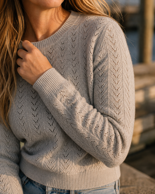 The Rose Island Crochet Sweater Top - Grey