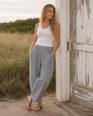 The Dockside Barrel Pant - Navy/White