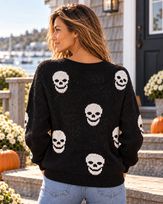 Salty Skull Knit Sweater - Black/Ivory