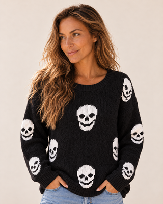 Salty Skull Knit Sweater - Black/Ivory