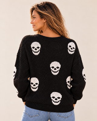 Salty Skull Knit Sweater - Black/Ivory