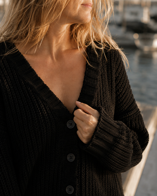 The Driftwood Cable Cardigan - Black