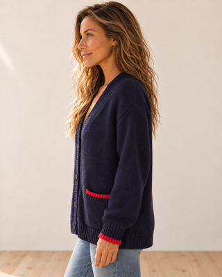 Lucky Lobster Cardigan - Navy/Red
