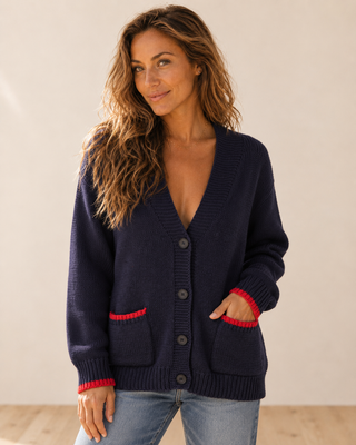Lucky Lobster Cardigan - Navy/Red