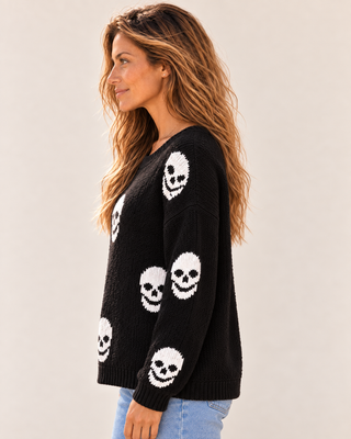 Salty Skull Knit Sweater - Black/Ivory