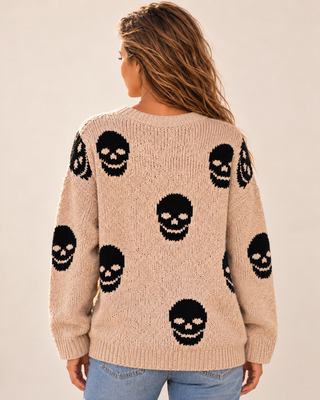 Salty Skull Knit Sweater - Khaki/Black