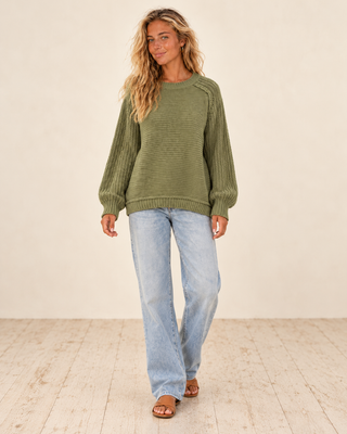 Beachside Cable Knit Sweater - Sage