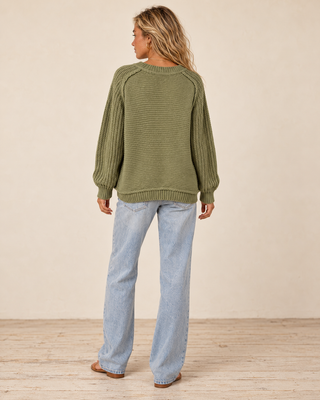 Beachside Cable Knit Sweater - Sage