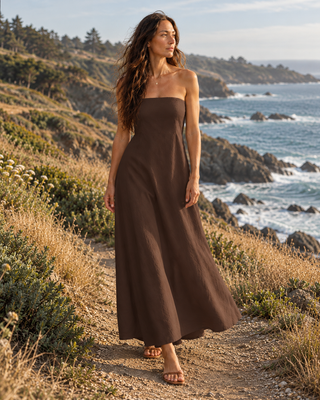 The Coastal Escape Strapless Maxi - Brown