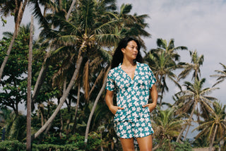 LOKAHI Aloha Skirt Dress in Teal Hibiscus