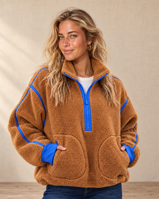 Zip & Chill Fleece Jacket - Camel/Blue