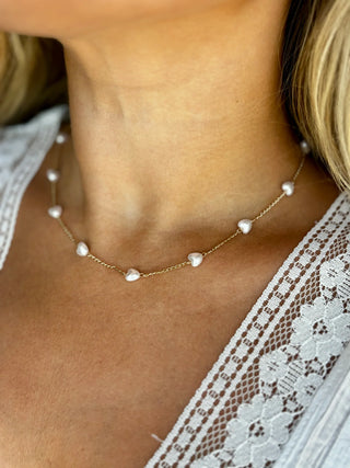 SG Pearl Heart Station Necklace - Gold