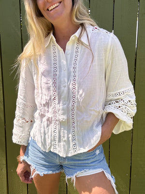 Endless White crochet button up shirt