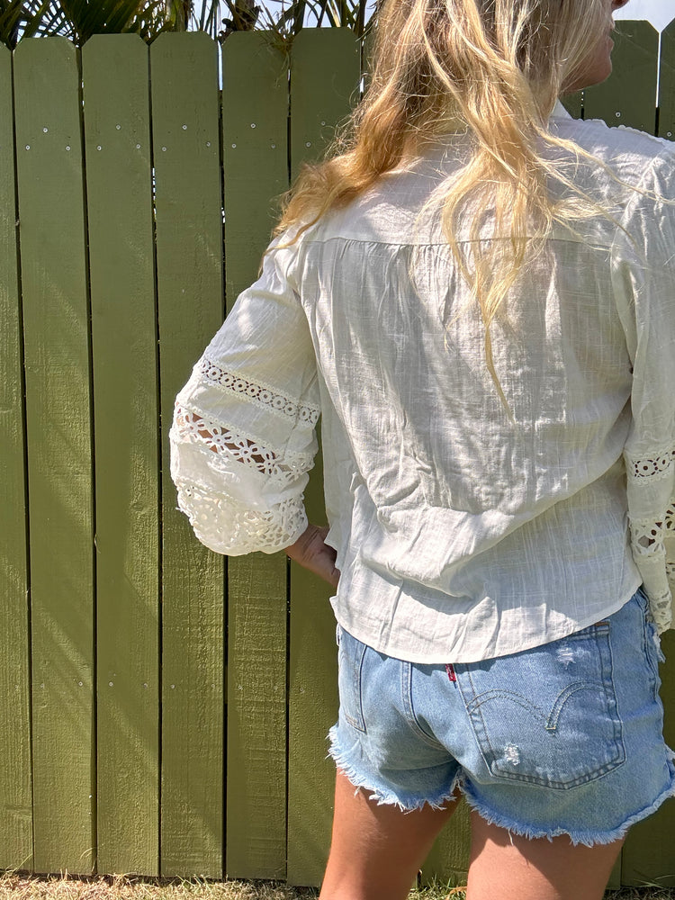 Endless White crochet button up shirt