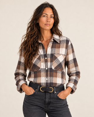 Lewis Flannel Shirt- Cream Brown Plaid