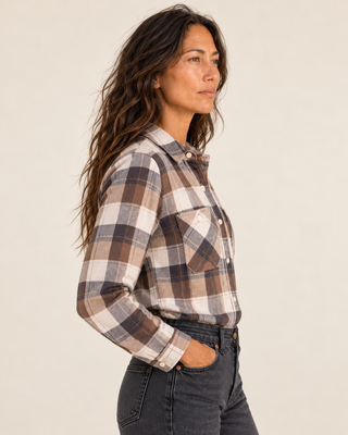 Lewis Flannel Shirt- Cream Brown Plaid
