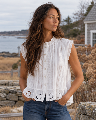 Adva Eyelet Buttondown Top