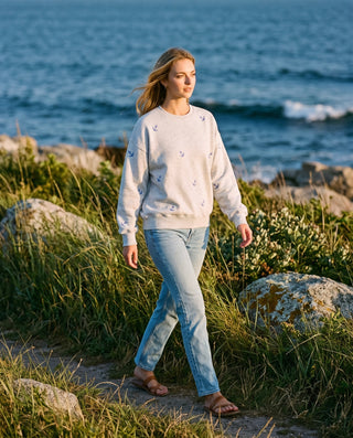 Anchor Embroidery Fleece Sweatshirt - Ice Grey