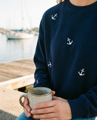 Anchor Embroidery Fleece Sweatshirt — Deep Navy