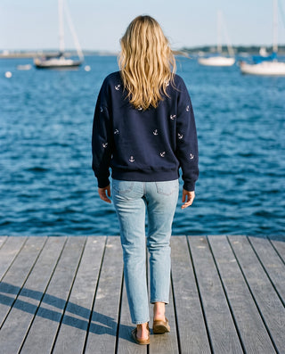 Anchor Embroidery Fleece Sweatshirt — Deep Navy