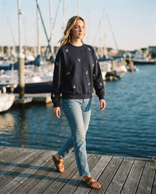 Anchor Embroidery Fleece Sweatshirt — Deep Navy