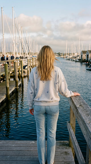 Anchor Embroidery Fleece Sweatshirt - Ice Grey