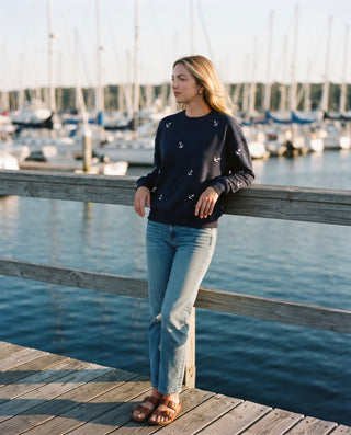 Anchor Embroidery Fleece Sweatshirt — Deep Navy